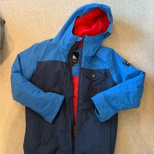 Men's Blue and Red Hooded Puffer Jacket